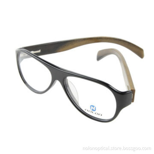 Unisex Eyeglasses Frames with Wood Temple and Acetate Front